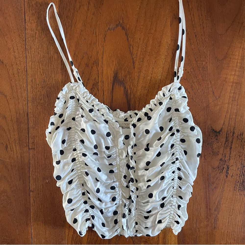 Maje Polka Dot Ruched Silk Top – Size 2 – Like New
